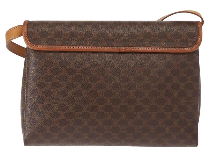 Céline Borsa a Spalla in Tela Macadam CELINE PVC Marrone Oro Auth ep11522 D'oro - vista 3