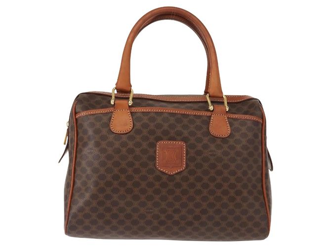 Céline Borsa a mano in tela Macadam CELINE PVC marrone oro Auth 147895 D'oro - vista 2