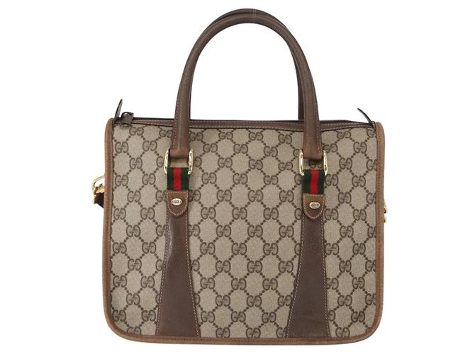 Gucci Borsa GG Supreme Web Sherry Line PVC 2way Beige Oro 41 02 039 Auth ep11903 D'oro - vista 13