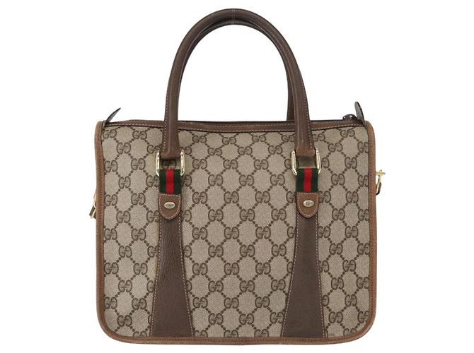 Gucci Borsa GG Supreme Web Sherry Line PVC 2way Beige Oro 41 02 039 Auth ep11903 D'oro - vista 2