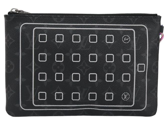CUSTODIA PER IPHONE LOUIS VUITTON Monogram Eclipse Fragment M64433 LV Auth 152417 Monogramma - vista 13