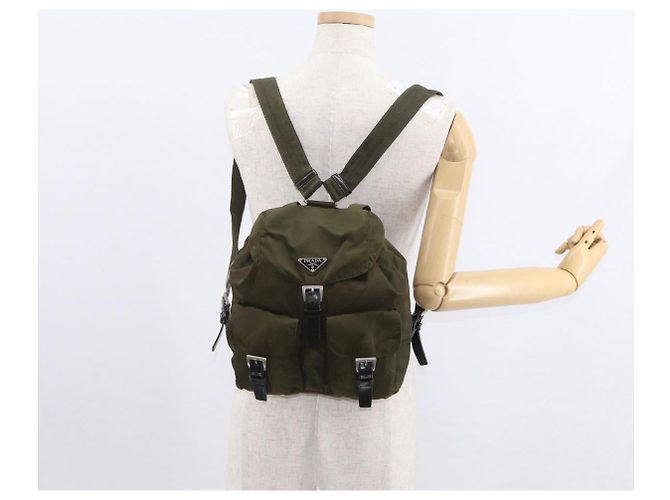 PRADA Backpack Nylon Khaki Silver Auth 152582 Silvery - view 28
