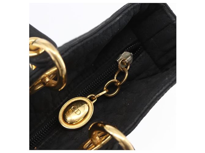 Christian Dior Borsa Lady Dior Canage in nylon nero e oro Auth 152936 D'oro - vista 14