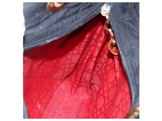 Christian Dior Borsa Lady Dior Canage in nylon nero e oro Auth 152936 D'oro - vista 18