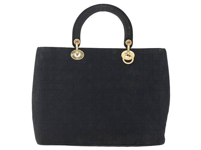 Christian Dior Borsa Lady Dior Canage in nylon nero e oro Auth 152936 D'oro - vista 2
