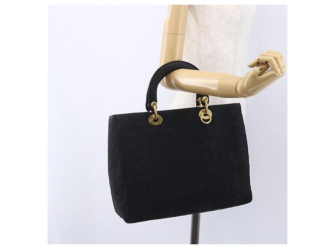 Christian Dior Borsa Lady Dior Canage in nylon nero e oro Auth 152936 D'oro - vista 22