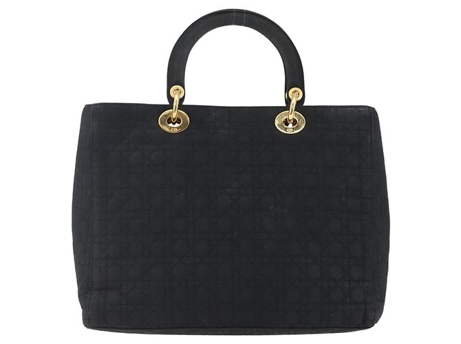 Christian Dior Borsa Lady Dior Canage in nylon nero e oro Auth 152936 D'oro - vista 3