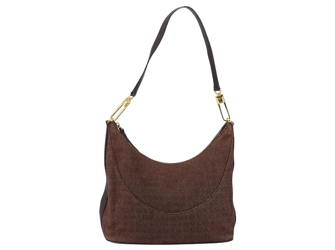 Bulgari Borsa a Spalla BVLGARI Logo Mania Canvas Marrone Oro Auth bs30838 D'oro - vista 13
