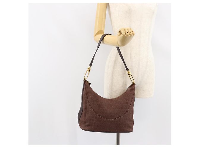 Bulgari Borsa a Spalla BVLGARI Logo Mania Canvas Marrone Oro Auth bs30838 D'oro - vista 23