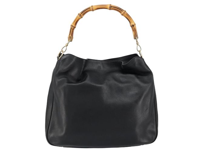 Borsa a mano in pelle Gucci Bamboo oro nero 001 2123 1577 Auth gh1288 D'oro - vista 2