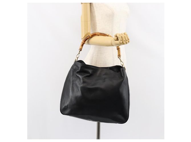 Borsa a mano in pelle Gucci Bamboo oro nero 001 2123 1577 Auth gh1288 D'oro - vista 21
