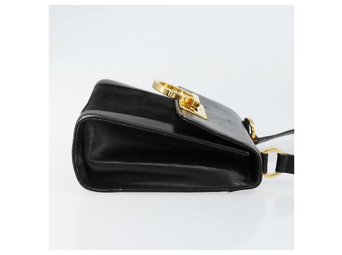 Borsa a Spalla Gancini in Pelle Nera e Oro Salvatore Ferragamo Auth gh1266 Nero D'oro - vista 3