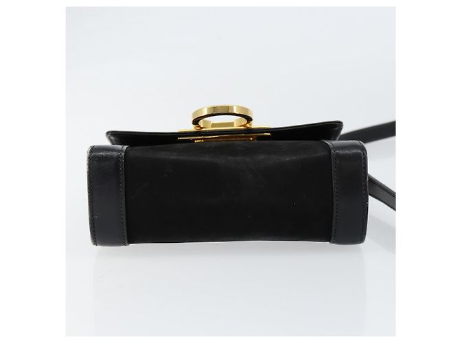 Borsa a Spalla Gancini in Pelle Nera e Oro Salvatore Ferragamo Auth gh1266 Nero D'oro - vista 5