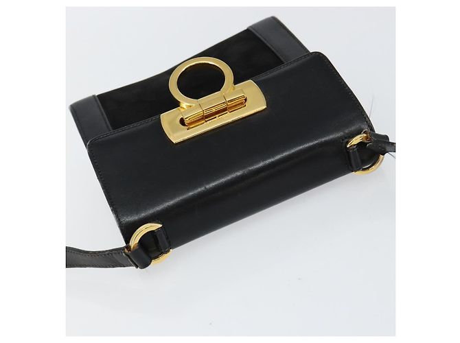 Borsa a Spalla Gancini in Pelle Nera e Oro Salvatore Ferragamo Auth gh1266 Nero D'oro - vista 6