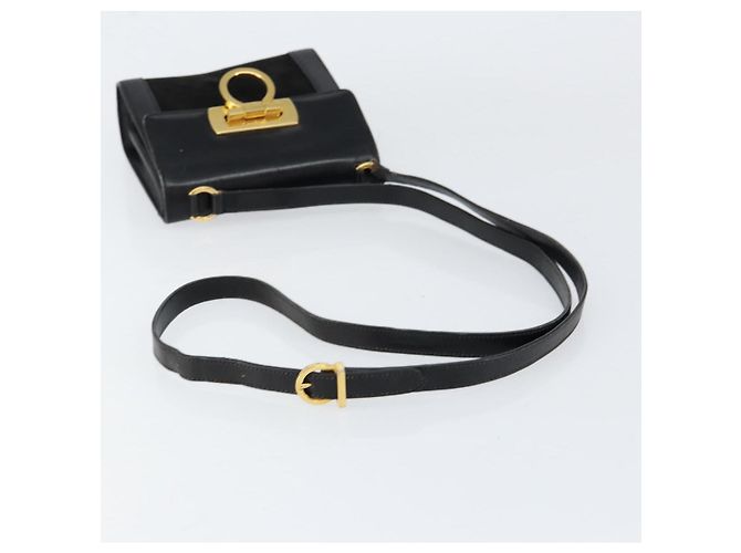 Borsa a Spalla Gancini in Pelle Nera e Oro Salvatore Ferragamo Auth gh1266 Nero D'oro - vista 7
