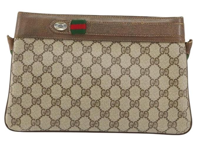 Borsa a Spalla Gucci GG Supreme Web Sherry Line PVC Beige 904 02 035 Auth 153952 - vista 13