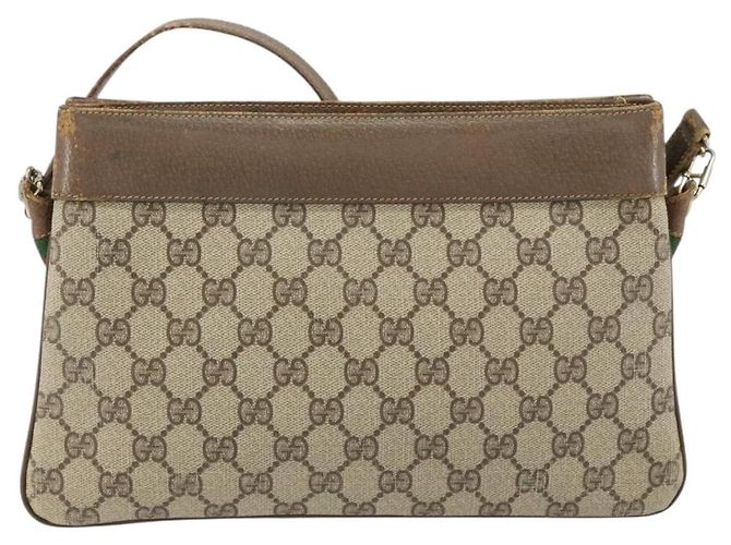 Borsa a Spalla Gucci GG Supreme Web Sherry Line PVC Beige 904 02 035 Auth 153952 - vista 2