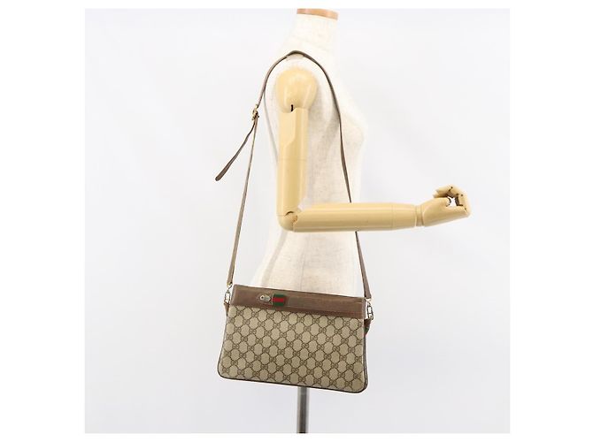 Borsa a Spalla Gucci GG Supreme Web Sherry Line PVC Beige 904 02 035 Auth 153952 - vista 23