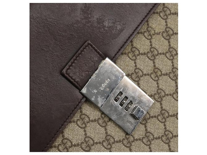 Bolsa de Mão GUCCI GG Supreme PVC Bege Prata 34044 Auth ep12061 - vista 10