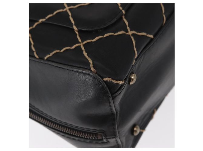 CHANEL Borsa a Mano Wild Stitch in Pelle di Agnello Nera CC Auth BA8410 Nero - vista 15