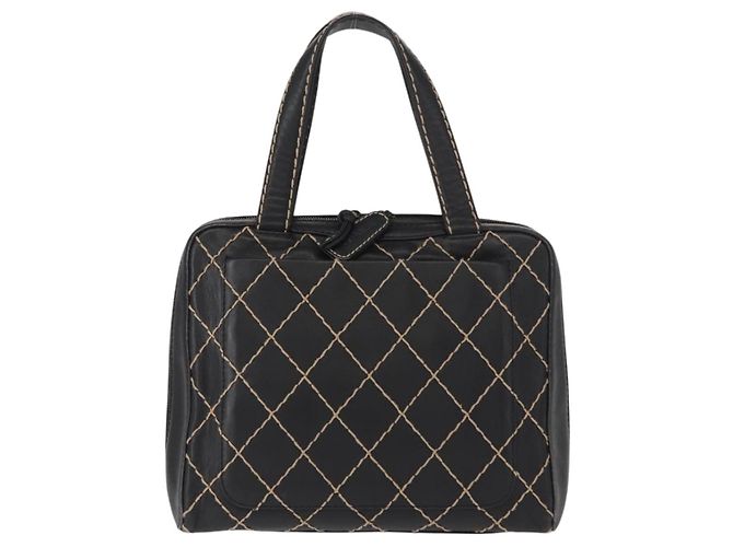 CHANEL Borsa a Mano Wild Stitch in Pelle di Agnello Nera CC Auth BA8410 Nero - vista 2