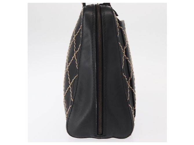 CHANEL Borsa a Mano Wild Stitch in Pelle di Agnello Nera CC Auth BA8410 Nero - vista 3