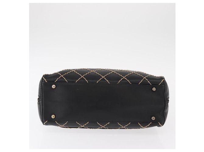 CHANEL Borsa a Mano Wild Stitch in Pelle di Agnello Nera CC Auth BA8410 Nero - vista 5