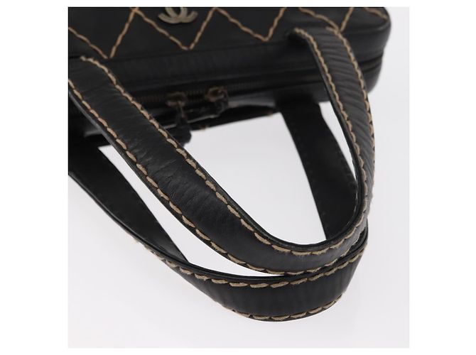 CHANEL Borsa a Mano Wild Stitch in Pelle di Agnello Nera CC Auth BA8410 Nero - vista 7
