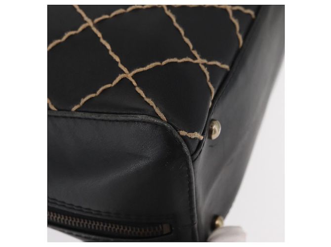 CHANEL Borsa a Mano Wild Stitch in Pelle di Agnello Nera CC Auth BA8410 Nero - vista 9