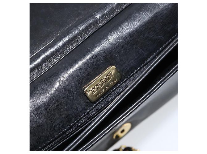 BALLY Bolso de Hombro de Cuero Acolchado con Cadena Negro Oro Auth th6489 Dorado - vista 18