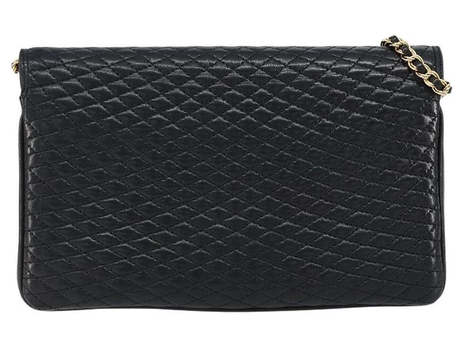 BALLY Bolso de Hombro de Cuero Acolchado con Cadena Negro Oro Auth th6489 Dorado - vista 2