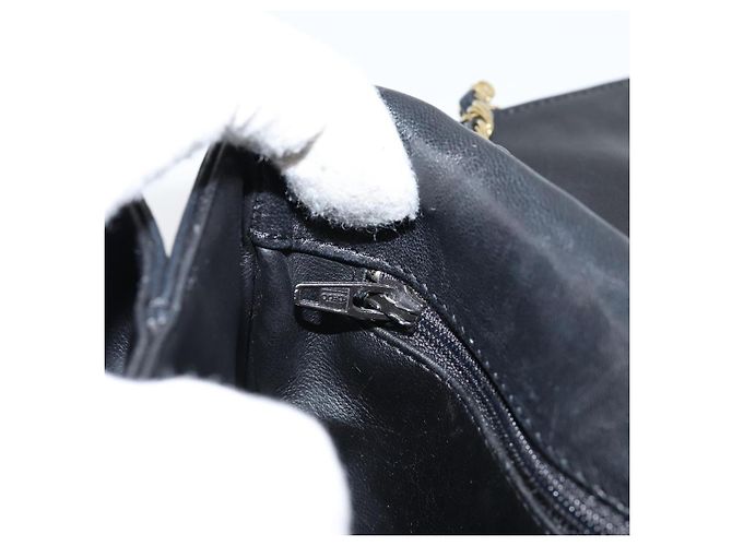 BALLY Bolso de Hombro de Cuero Acolchado con Cadena Negro Oro Auth th6489 Dorado - vista 21