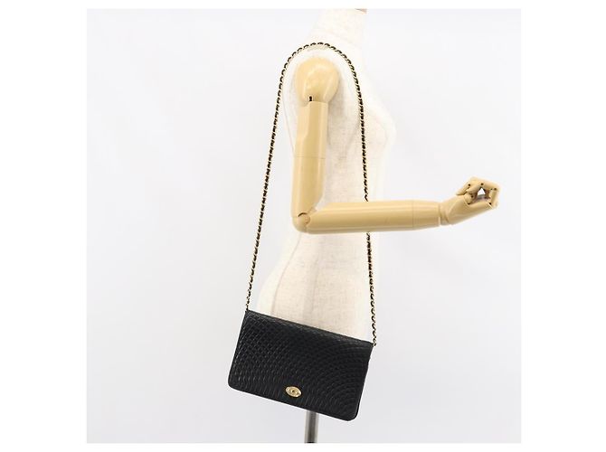 BALLY Bolso de Hombro de Cuero Acolchado con Cadena Negro Oro Auth th6489 Dorado - vista 23