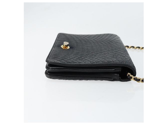 BALLY Bolso de Hombro de Cuero Acolchado con Cadena Negro Oro Auth th6489 Dorado - vista 3