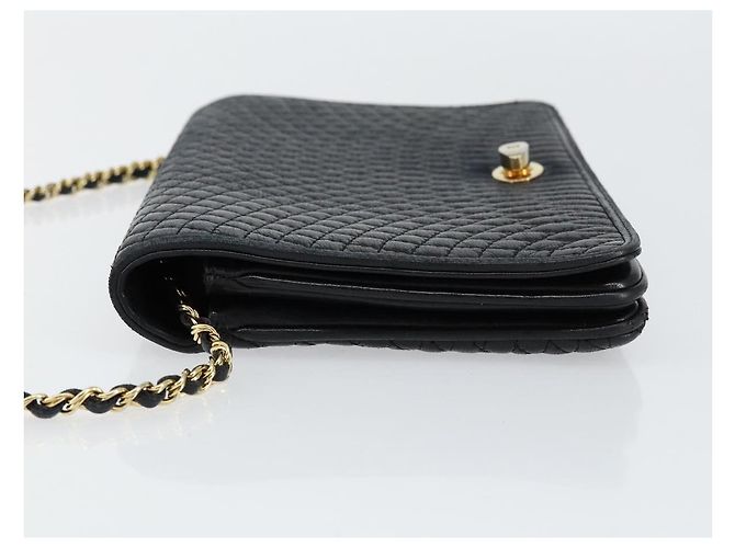 BALLY Bolso de Hombro de Cuero Acolchado con Cadena Negro Oro Auth th6489 Dorado - vista 4