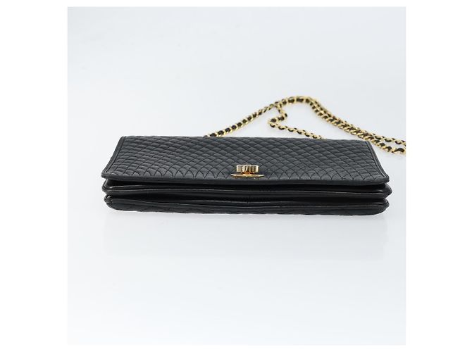 BALLY Bolso de Hombro de Cuero Acolchado con Cadena Negro Oro Auth th6489 Dorado - vista 5