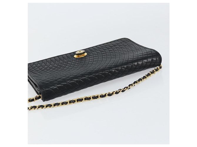 BALLY Bolso de Hombro de Cuero Acolchado con Cadena Negro Oro Auth th6489 Dorado - vista 6