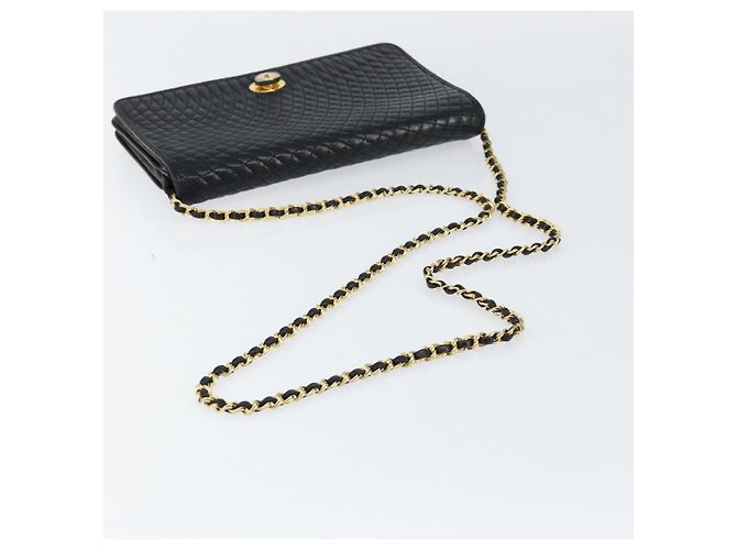 BALLY Bolso de Hombro de Cuero Acolchado con Cadena Negro Oro Auth th6489 Dorado - vista 7