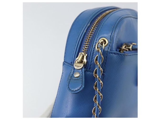 Borsa a Spalla Vala Chain in Pelle Blu Oro Salvatore Ferragamo Auth ka240 D'oro - vista 10
