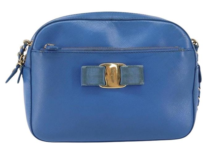 Borsa a Spalla Vala Chain in Pelle Blu Oro Salvatore Ferragamo Auth ka240 D'oro - vista 13