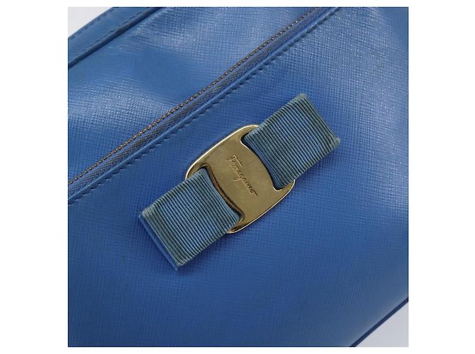 Borsa a Spalla Vala Chain in Pelle Blu Oro Salvatore Ferragamo Auth ka240 D'oro - vista 17