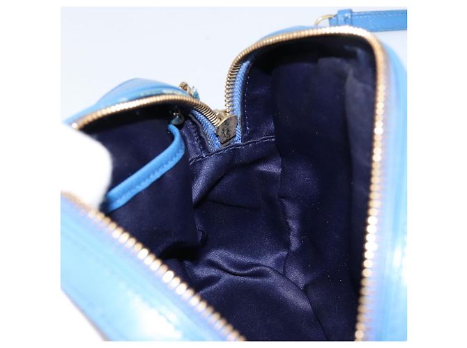 Borsa a Spalla Vala Chain in Pelle Blu Oro Salvatore Ferragamo Auth ka240 D'oro - vista 19