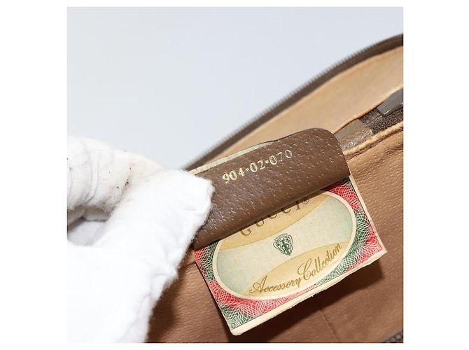 Gucci Borsa GG Supreme Web Sherry Line in PVC beige e oro 904 02 070 Auth ep11689 D'oro - vista 21