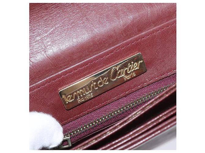 CARTIER Borsa a Spalla Must Line Pelle Bordeaux Oro Auth ki6148 D'oro Bordò - vista 15