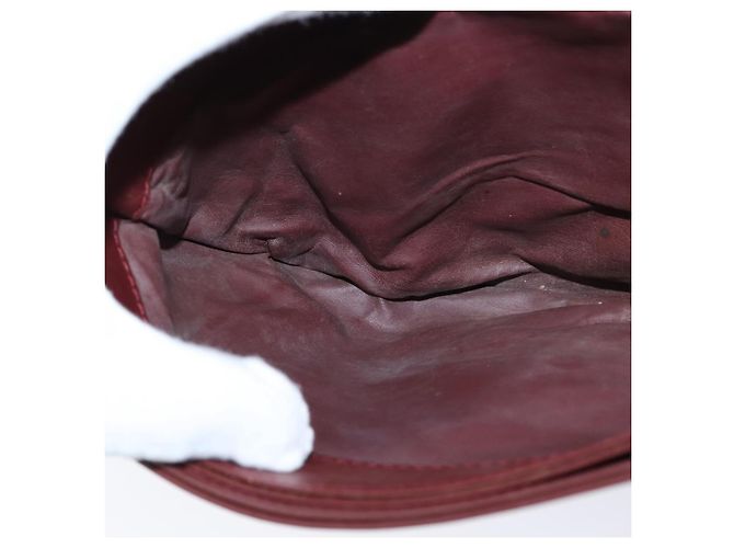 CARTIER Borsa a Spalla Must Line Pelle Bordeaux Oro Auth ki6148 D'oro Bordò - vista 18