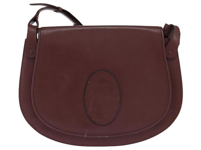 CARTIER Borsa a Spalla Must Line Pelle Bordeaux Oro Auth ki6148 D'oro Bordò - vista 2