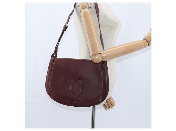 CARTIER Borsa a Spalla Must Line Pelle Bordeaux Oro Auth ki6148 D'oro Bordò - vista 22