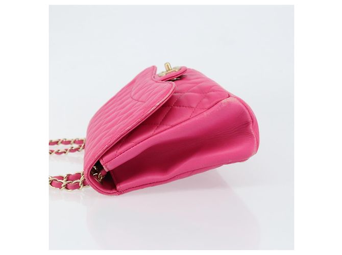 CHANEL Mini Matelassé Borsa a Spalla con Catena in Pelle di Agnello Rosa Oro CC Auth 150617 D'oro - vista 4