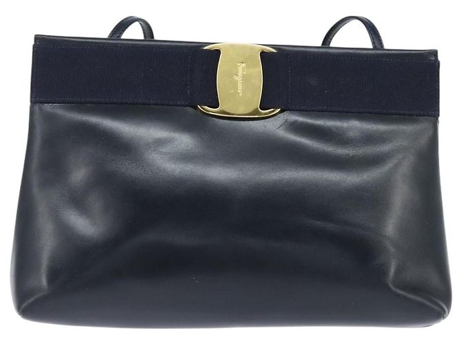Borsa a Spalla Vala in Pelle Blu Navy e Oro di Salvatore Ferragamo Auth bs30511 D'oro - vista 2