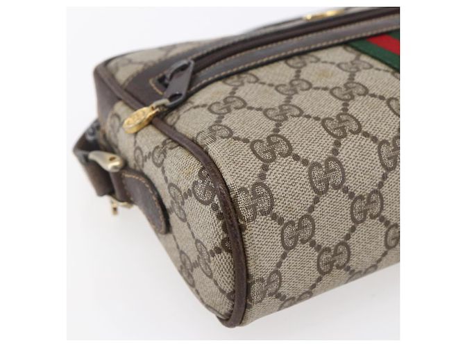 Borsa a Spalla Gucci GG Supreme Web Sherry Line PVC Beige Oro 010 378 Auth 150379 D'oro - vista 11